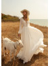 Long Sleeves Ivory Lace Chiffon Boho Wedding Dress